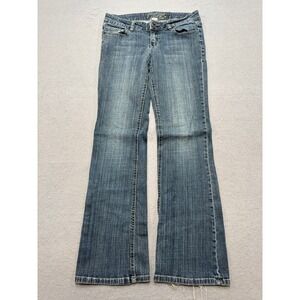 Y2K Garage Baggy Jeans Women's 30 Blue Bootcut Leg Low Rise Embellished Pockets